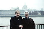 Hongtu and Gerard on the Thames River in  London. 2000.