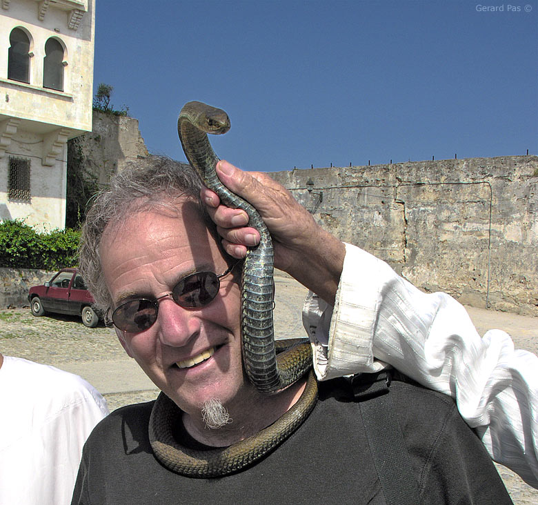 Gerard Pas with Montpellier Snake, Tangiers, Morocco.